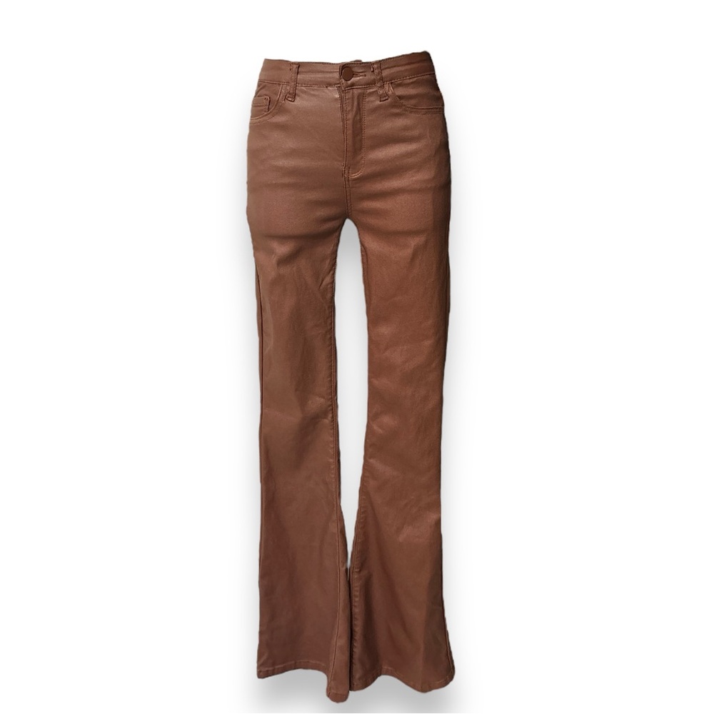 EDIKTED Rust Luna Faux Leather Flare Leg Pant Size Small